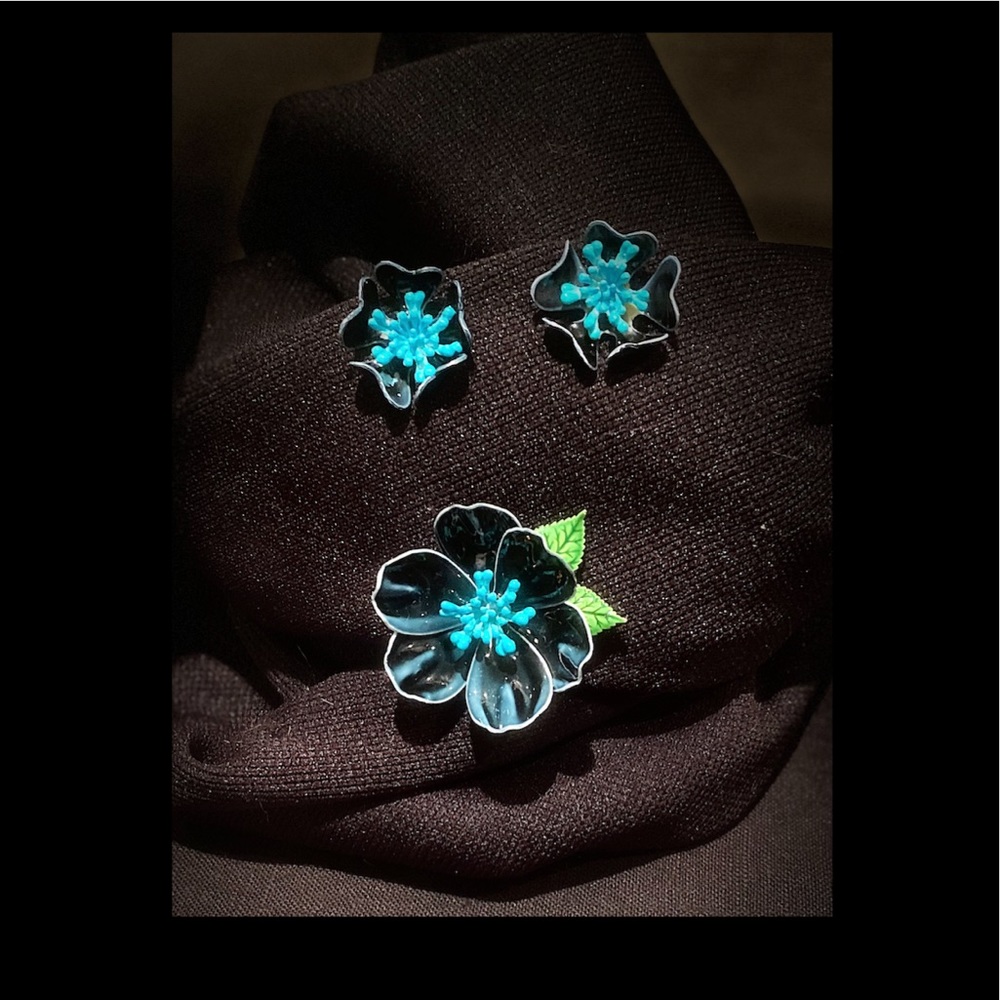 Vintage 80’s Enamel Broach & Clip Earring set